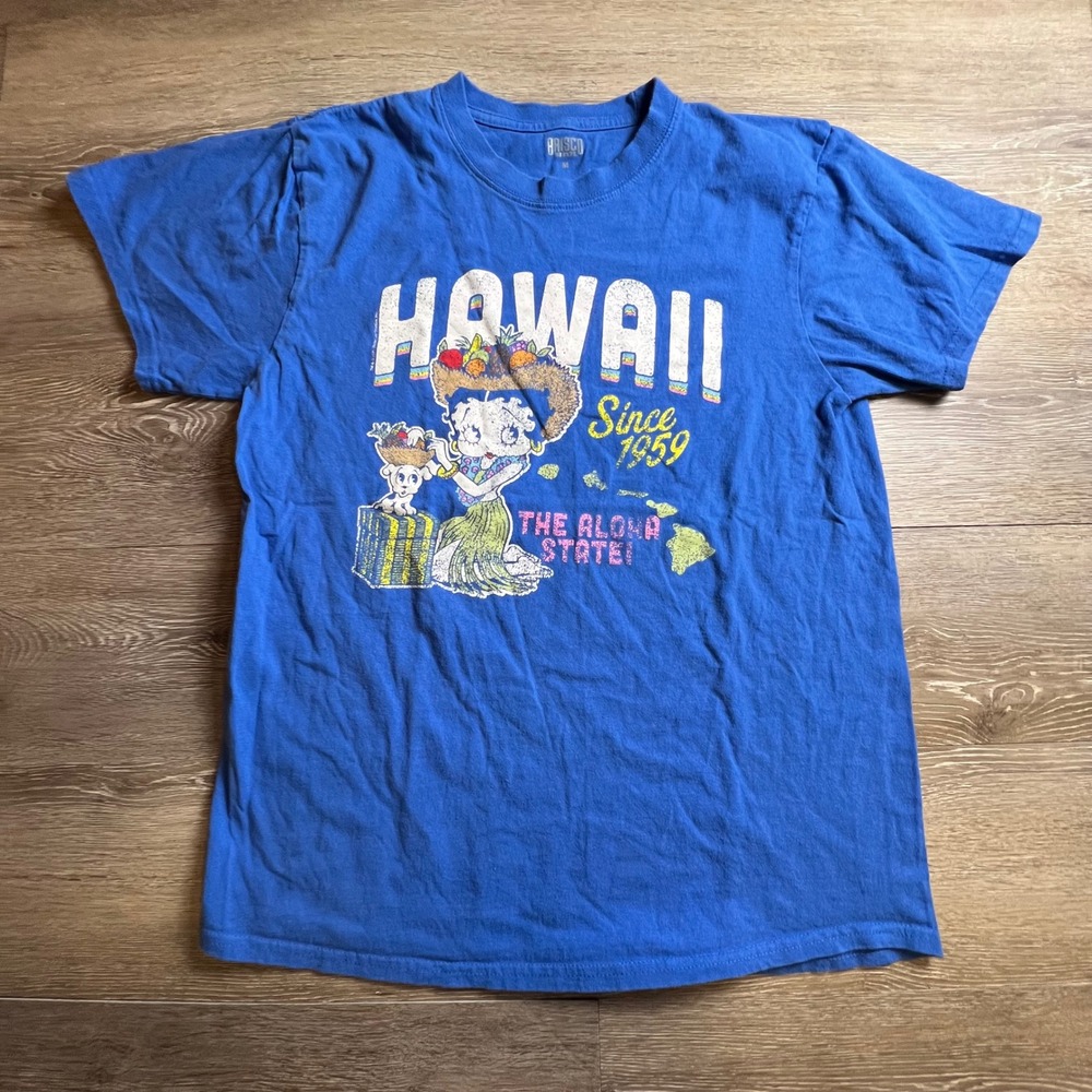 Brisco Brands Betty Boop Hawaii T-Shirt Mens Medium Blue Hula Graphic Tee AV17